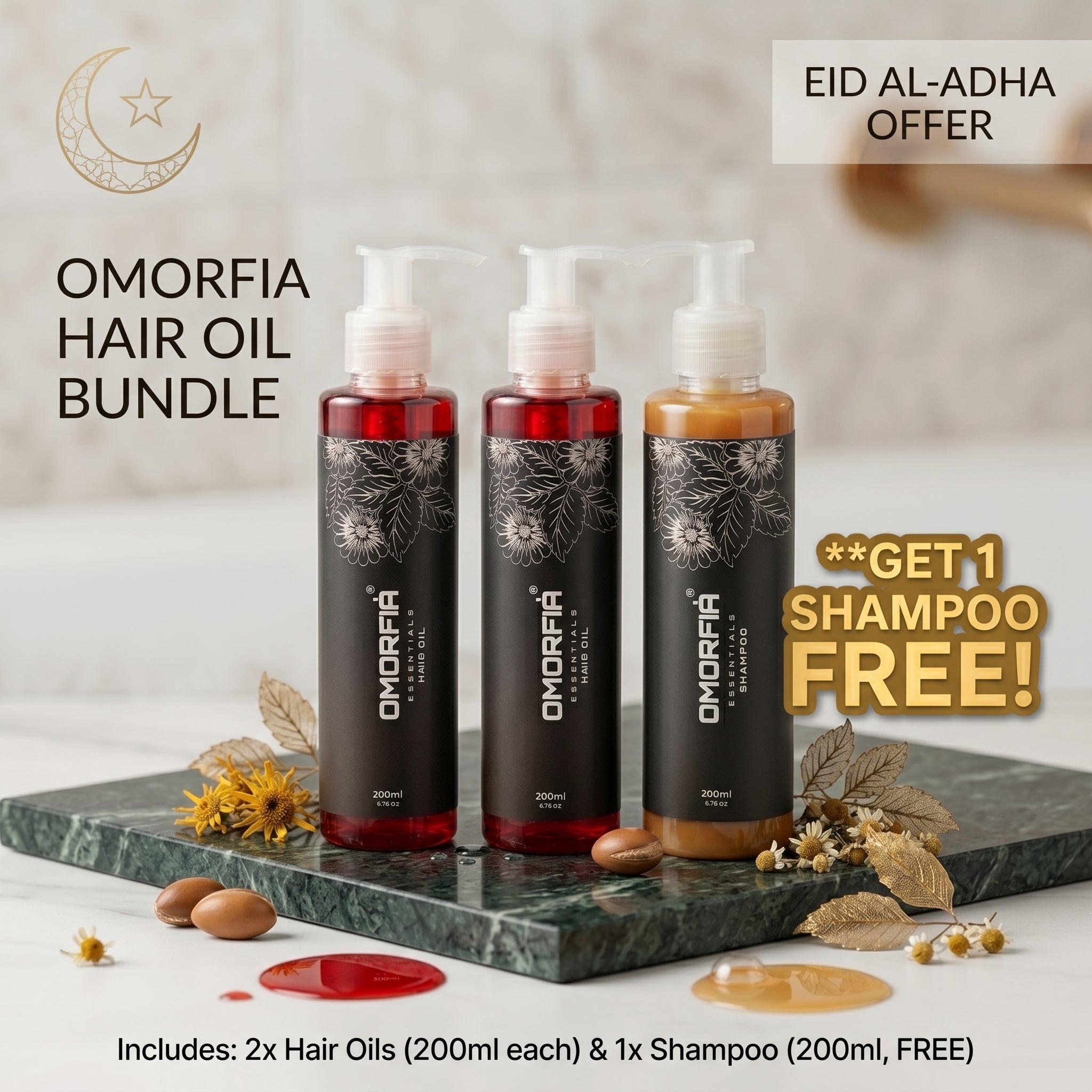 Omorfia Eid Special Bundle – Buy 2 Hair Oils & Get 1 Shampoo FREE